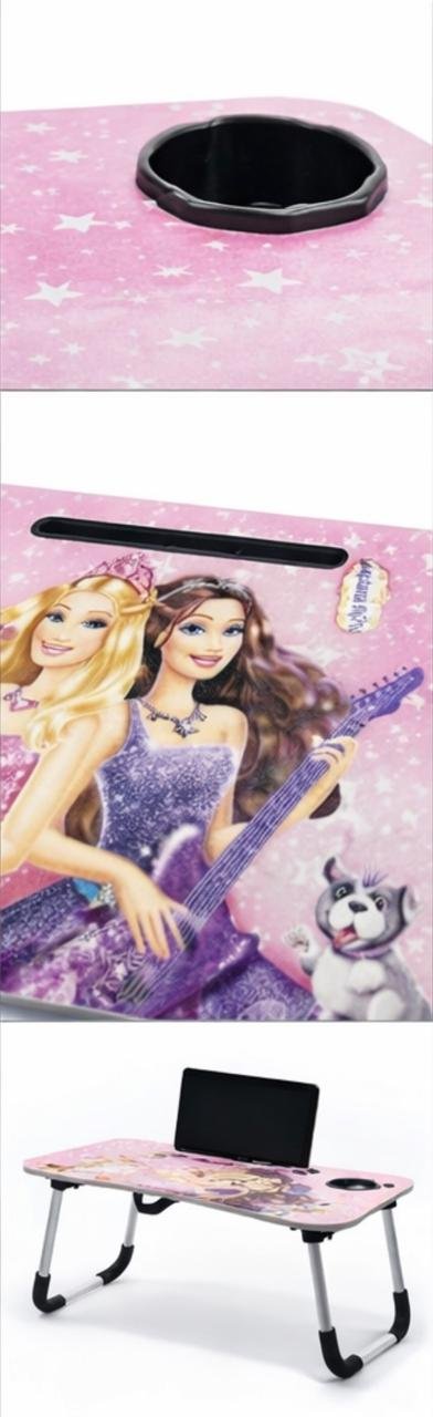Folding Study Table with Cup Holder & Mobile Stand | Barbie Princess Design | Portable Laptop Table