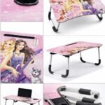 Folding Study Table with Cup Holder & Mobile Stand | Barbie Princess Design | Portable Laptop Table