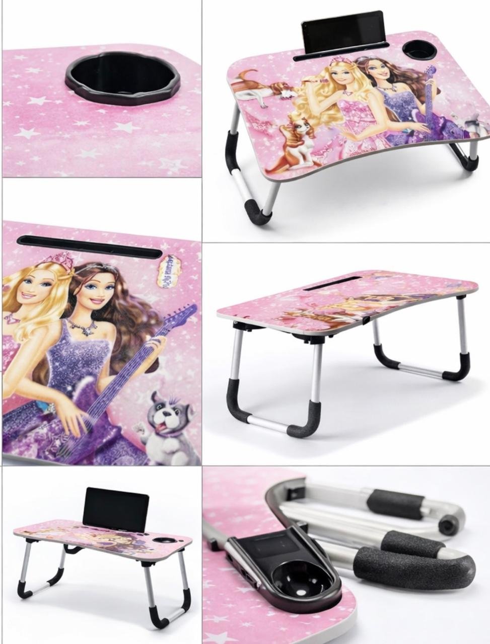 Folding Study Table with Cup Holder & Mobile Stand | Barbie Princess Design | Portable Laptop Table