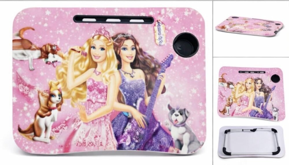 Folding Study Table with Cup Holder & Mobile Stand | Barbie Princess Design | Portable Laptop Table