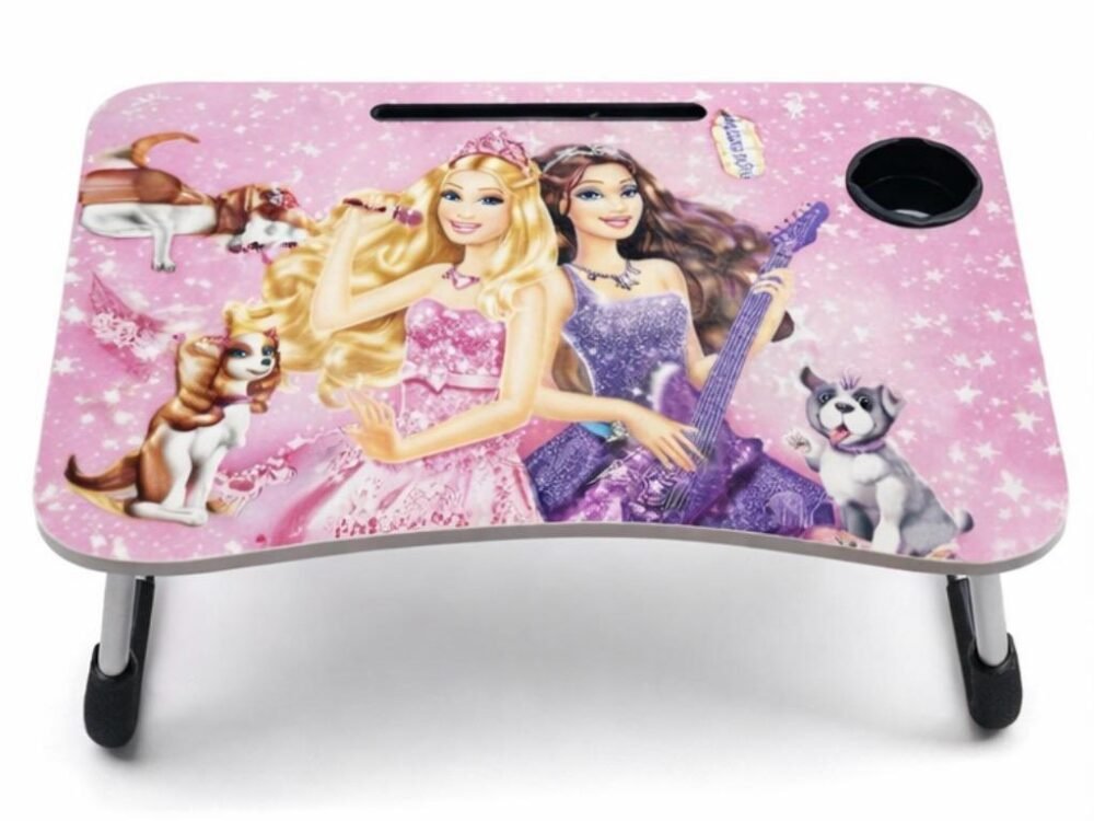 Folding Study Table with Cup Holder & Mobile Stand | Barbie Princess Design | Portable Laptop Table