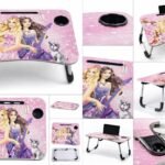 Folding Study Table with Cup Holder & Mobile Stand | Barbie Princess Design | Portable Laptop Table
