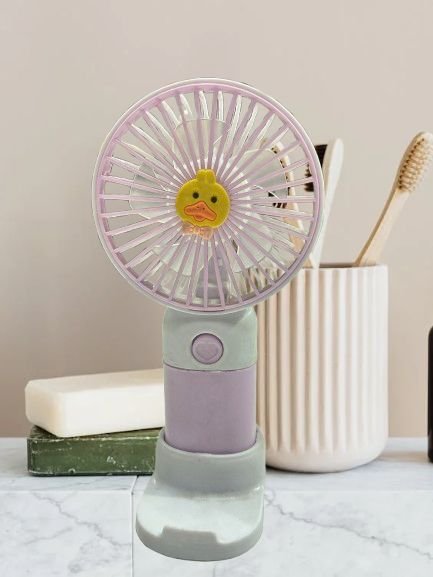 Portable USB Rechargeable Mini Hand Fan with Stand (Cute Duck Design)