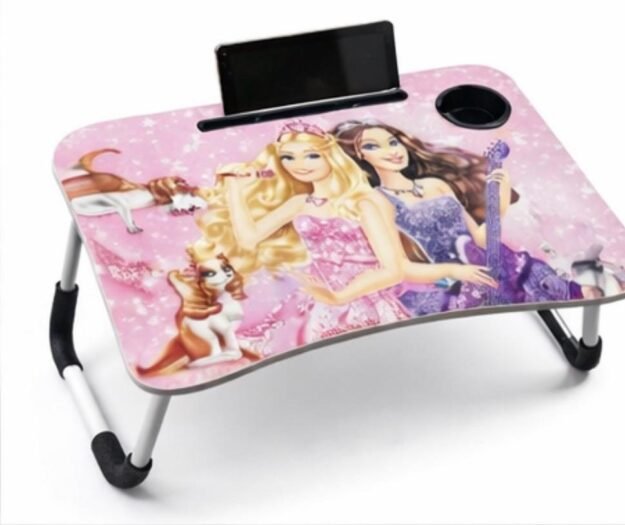 Folding Study Table with Cup Holder & Mobile Stand | Barbie Princess Design | Portable Laptop Table