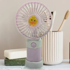 Portable USB Rechargeable Mini Hand Fan with Stand (Cute Duck Design)