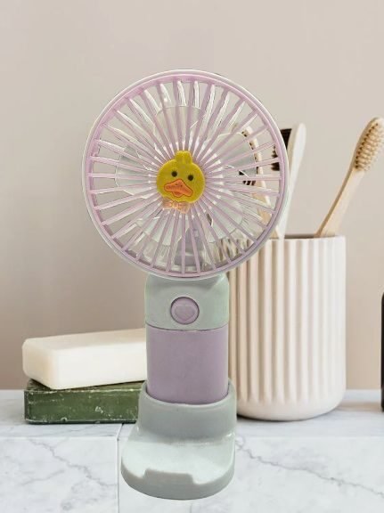 Portable USB Rechargeable Mini Hand Fan with Stand (Cute Duck Design)